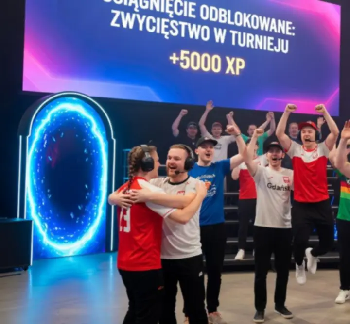 Gracze świętujący zdobycie osiągnięć w społeczności online