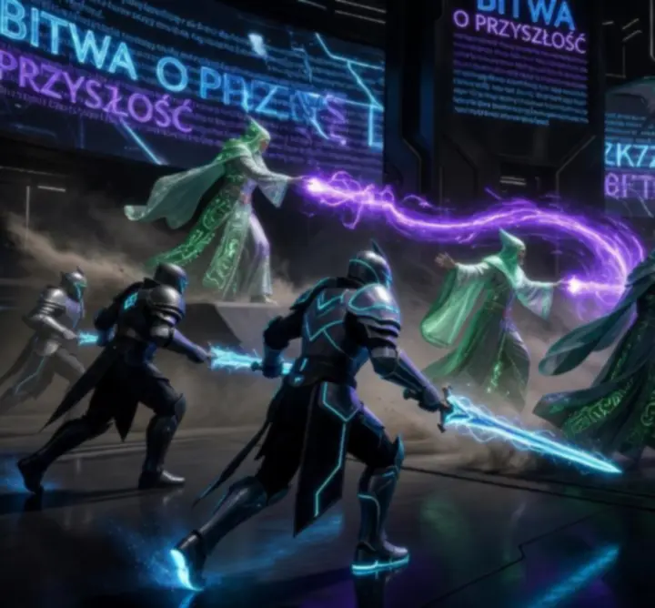 Dynamiczna scena fantasy battle z bohaterami RPG w trakcie walki