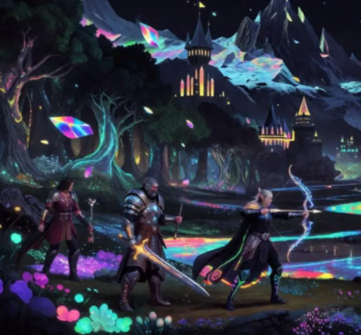 Immersyjny świat RPG z fantastycznym krajobrazem i magicznymi strukturami