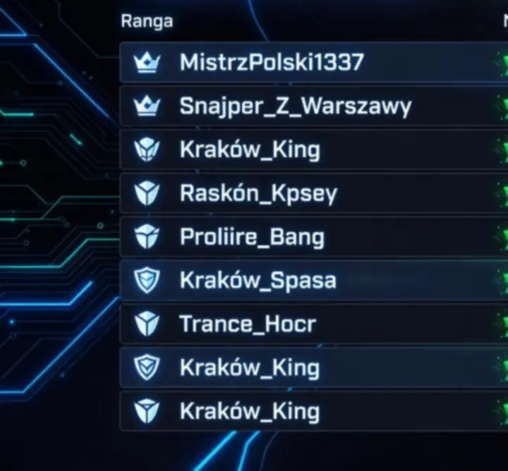 Neonowa tabela rankingowa prezentująca graczy z największą liczbą nagród na platformie